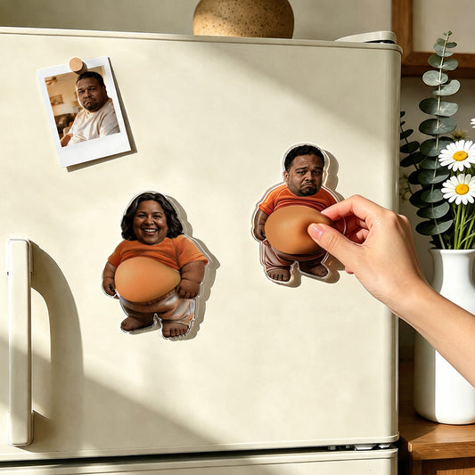 Custom 2 Stickers Face Squishy Belly Anti-collision Fridge Magnet – Soft Squeeze Belly Cute Funny Father's Day