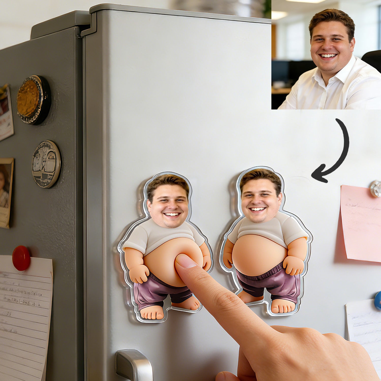 Custom 3 Stickers Face Squishy Belly Anti-collision Fridge Magnet – Soft Squeeze Belly Cute Funny Father's Day