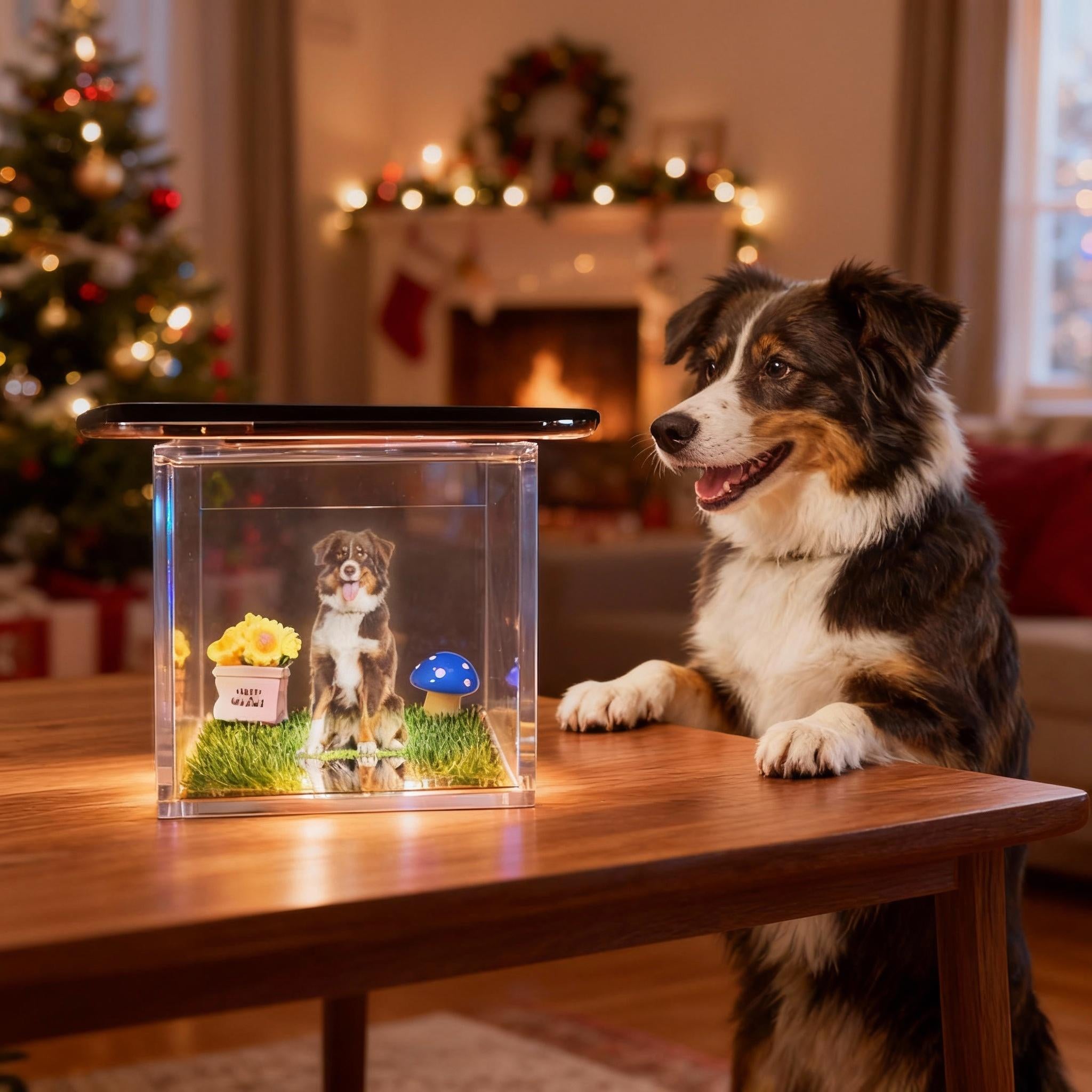 Custom Pet Name & Memorial Date Holographic Digital House – DIY Pet Memorial Ornament Christmas Gift