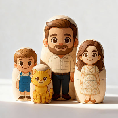 (5 Working Days Production) Personalized Family Portrait Nesting Doll with Box Custom Photo into Cartoon Style Preview Christmas Gift