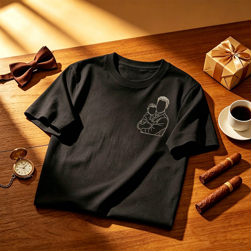 Custom Dad Photo Shirt - Embroidered Dad & Kids Portrait - Personalized Father's Day Keepsake Gift