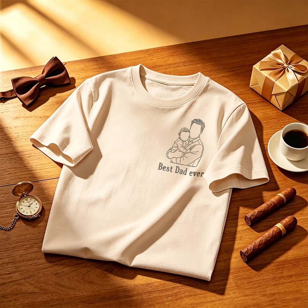 Custom Dad Photo Shirt - Embroidered Dad & Kids Portrait - Personalized Father's Day Keepsake Gift