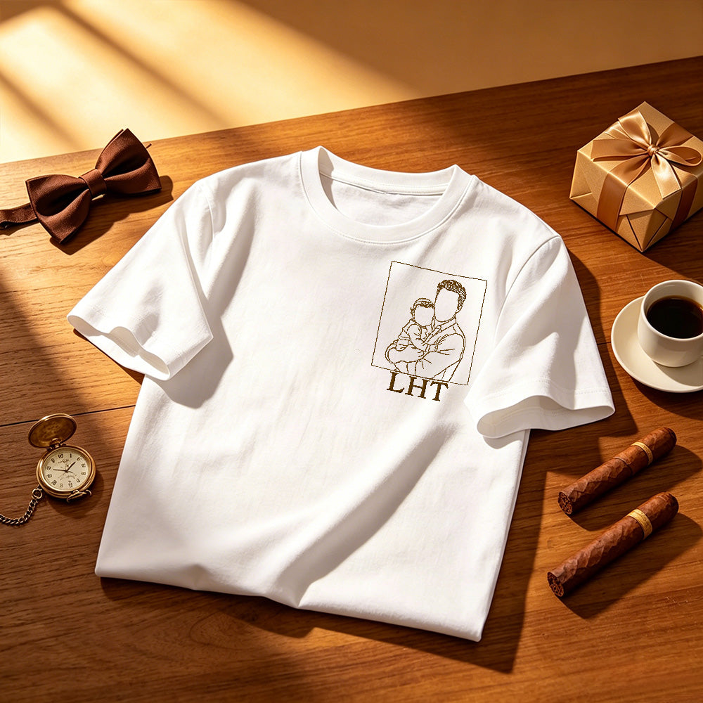Custom Dad Photo Shirt - Embroidered Dad & Kids Portrait - Personalized Father's Day Keepsake Gift