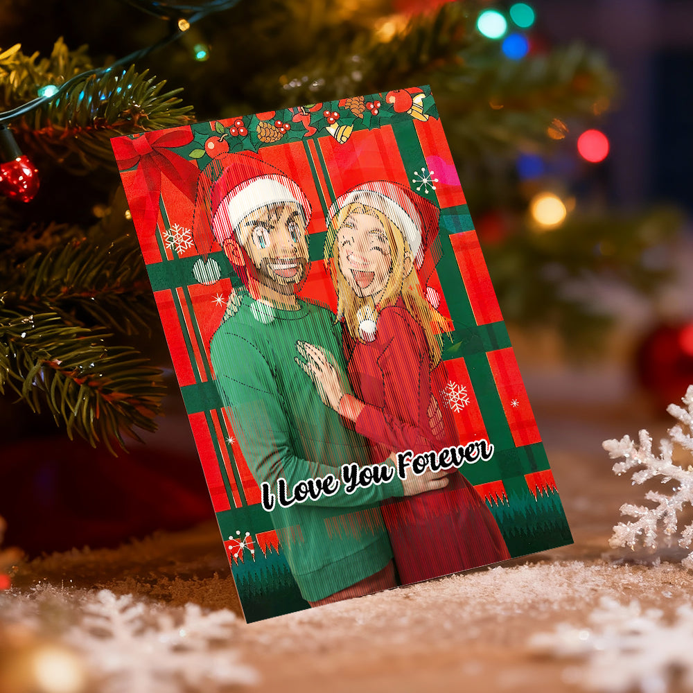 Personalized Lenticular Card Christmas Photo Anime Style Christmas Gift Holiday Greeting Card