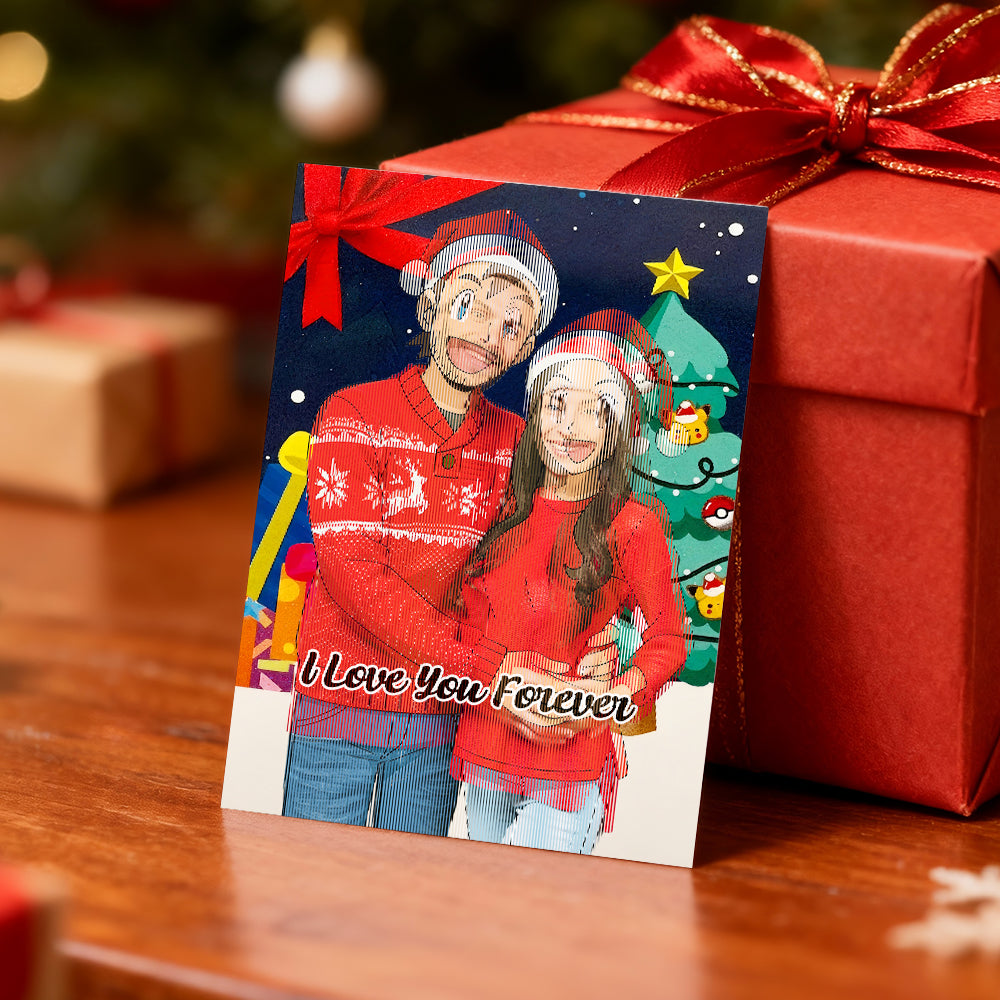 Personalized Lenticular Card Christmas Photo Anime Style Christmas Gift Holiday Greeting Card