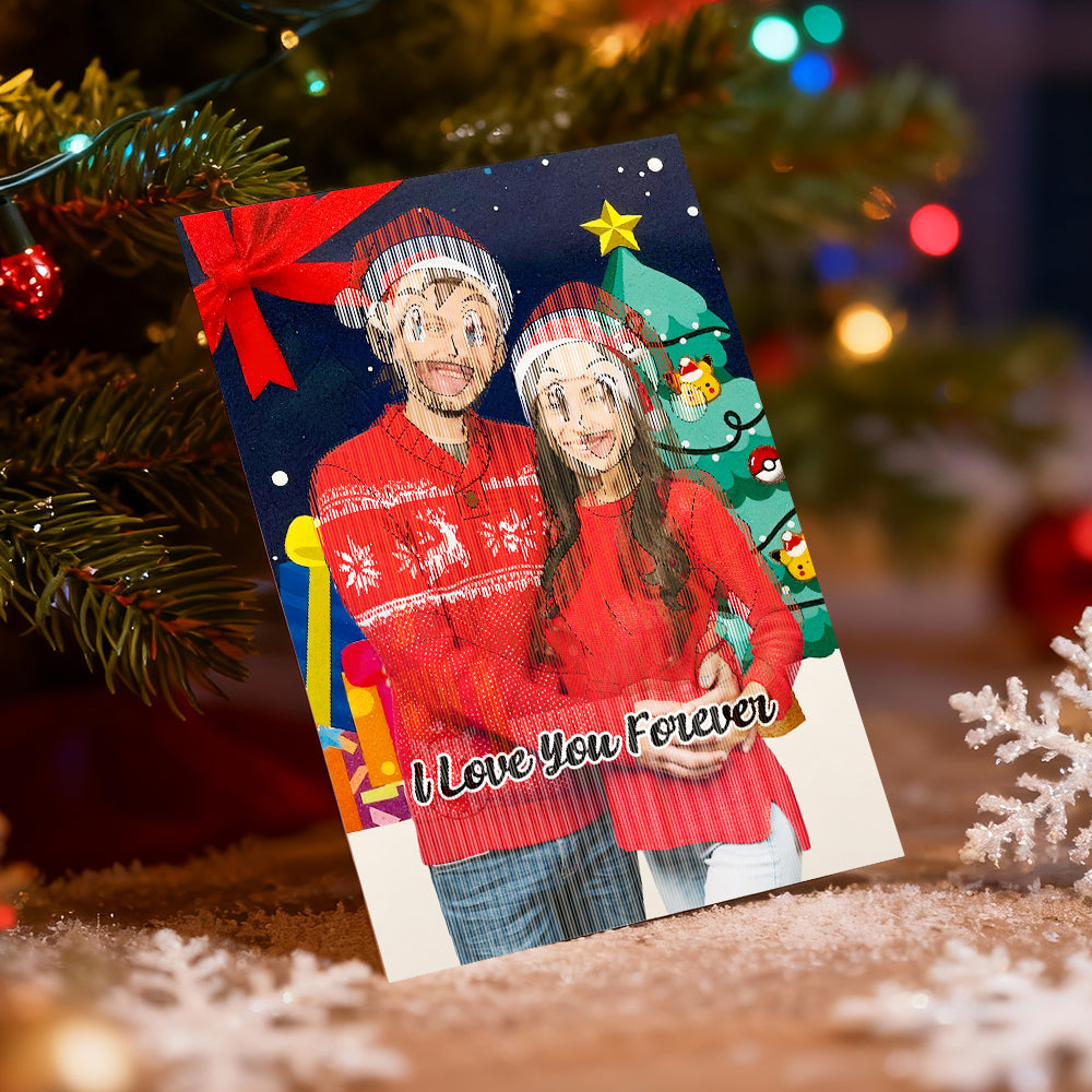 Personalized Lenticular Card Christmas Photo Anime Style Christmas Gift Holiday Greeting Card
