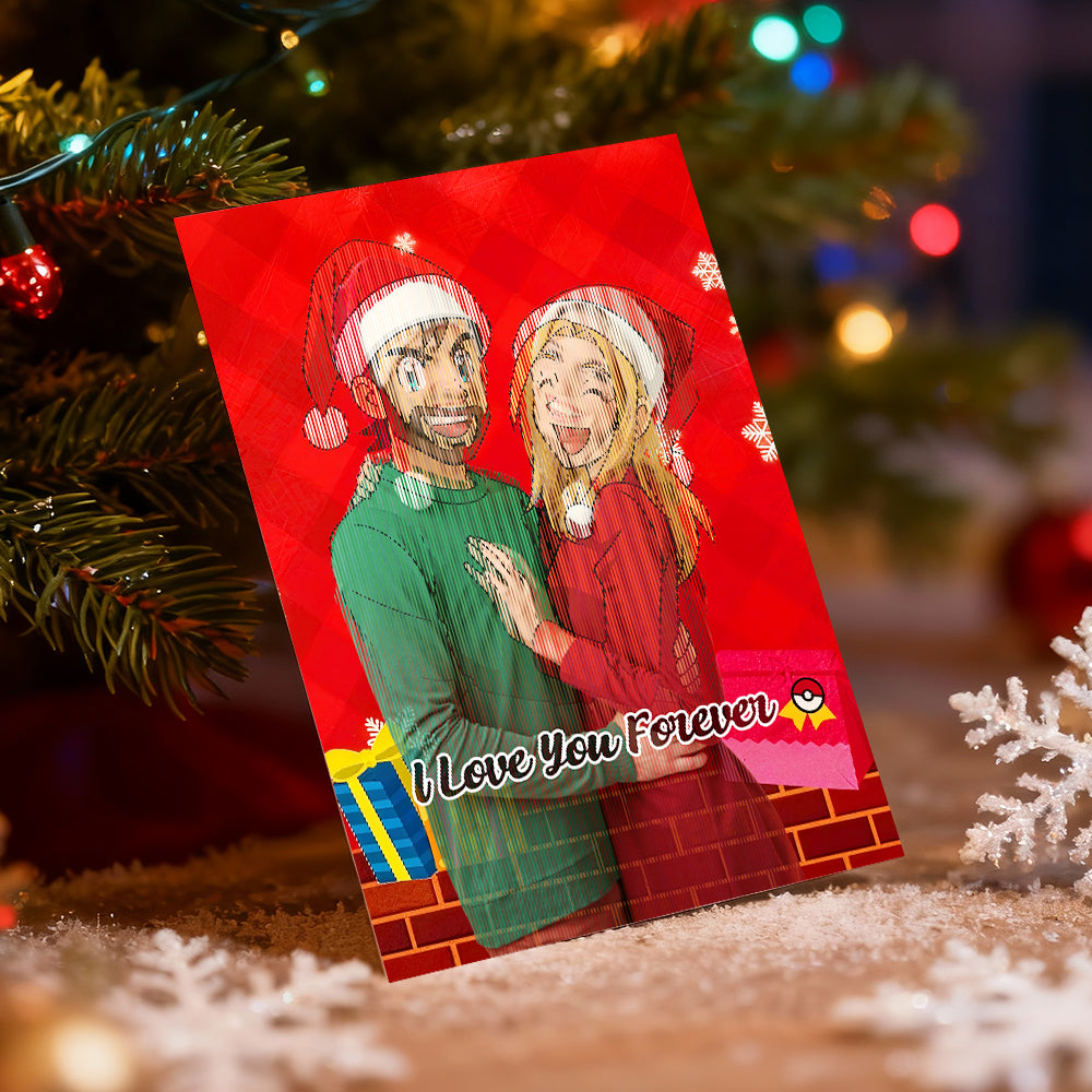 Personalized Lenticular Card Christmas Photo Anime Style Christmas Gift Holiday Greeting Card