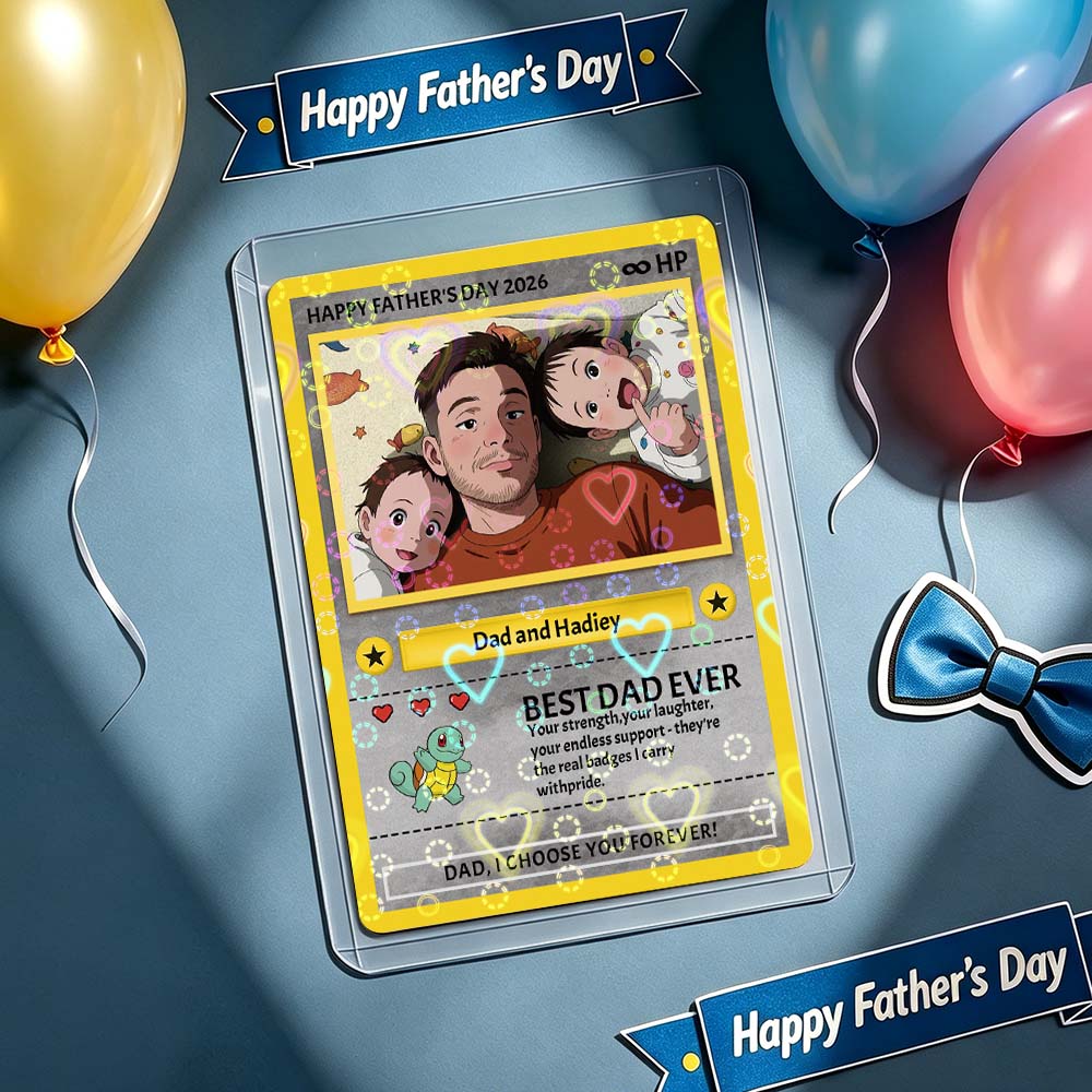 Personalised Father's Day Card - Custom Dad Trading Card with Photo & Names Best Dad Ever Unique Gift for Dad, Grandpa, Husband - Poke S