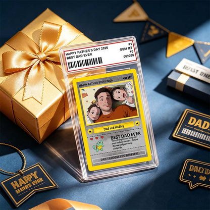 Personalised Father's Day Card - Custom Dad Trading Card with Photo & Names Best Dad Ever Unique Gift for Dad, Grandpa, Husband - Poke S