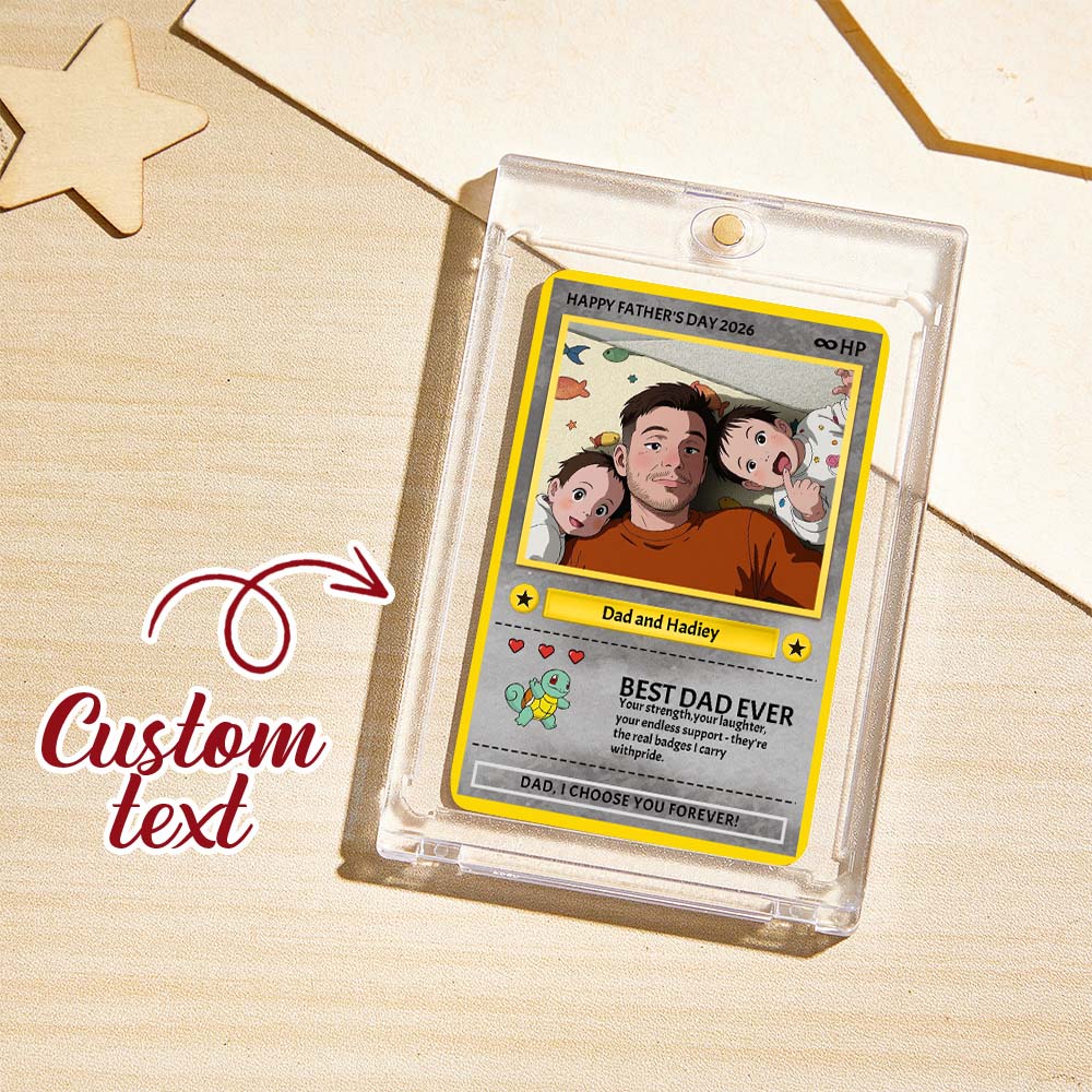 Personalised Father's Day Card - Custom Dad Trading Card with Photo & Names Best Dad Ever Unique Gift for Dad, Grandpa, Husband - Poke S